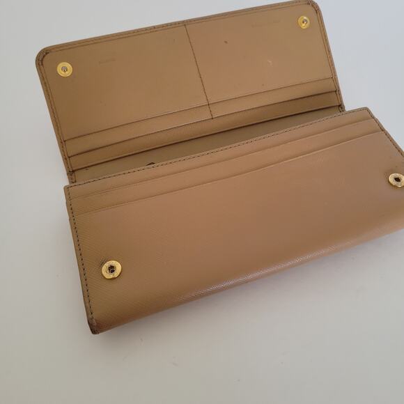 PRADA Vintage Saffiano Tan Beige Leather Logo Wallet Envelope Large Clutch Fair - Picture 3 of 12